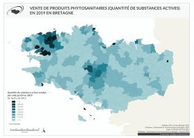 Vente de produits phytosanitaires (quantité de substances actives) en 2019 en Bretagne