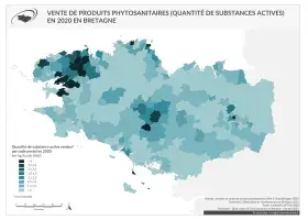 Vente de produits phytosanitaires (quantité de substances actives) en 2020 en Bretagne