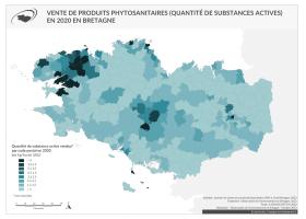 Vente de produits phytosanitaires (quantité de substances actives) en 2020 en Bretagne