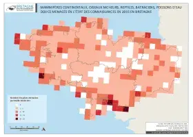 Mammifères continentaux, oiseaux nicheurs, reptiles, batraciens, poissons d'eau douce menacés en l'état des connaissances en 2015