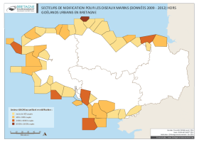 Secteurs de nidification pour les oiseaux marins hors goélands urbains en Bretagne sur la période 2009 - 2012