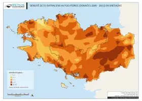 Densité de 15 batraciens autochtones (données 2000 - 2012)