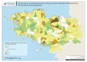 Évolution de la fragmentation du milieu naturel par zone hydrographique entre 2000 et 2006