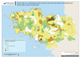 Évolution de la fragmentation du milieu naturel par zone hydrographique entre 2000 et 2006