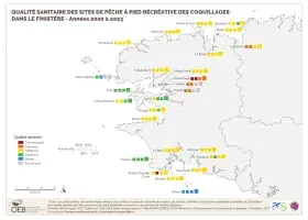 Qualité sanitaire des sites de pêche à pied récréative des coquillages dans le Finistère - Années 2020 à 2023