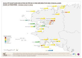 Qualité sanitaire des sites de pêche à pied récréative des coquillages dans le Finistère - Années 2020 à 2023