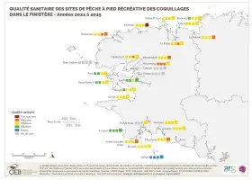 Qualité sanitaire des sites de pêche à pied récréative des coquillages dans le Finistère - Années 2022 à 2025
