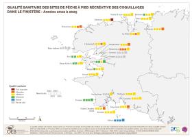 Qualité sanitaire des sites de pêche à pied récréative des coquillages dans le Finistère - Années 2022 à 2025