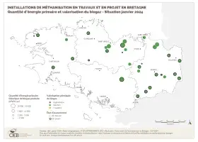 Installations de méthanisation en travaux et en projet - Quantité d'énergie primaire et valorisation du biogaz - Situation janvier 2024