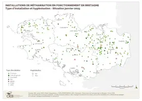 Installations de méthanisation en fonctionnement - Type d'installation et hygiénisation - Situation janvier 2025