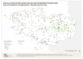 Installations de méthanisation en fonctionnement - Type d'installation et hygiénisation - Situation janvier 2025