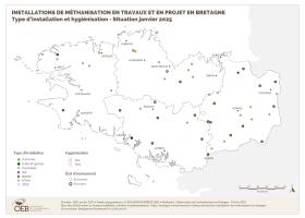 Installations de méthanisation en travaux et en projet - Type d'installation et hygiénisation - Situation janvier 2025