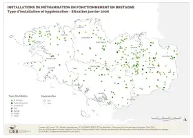 Installations de méthanisation en fonctionnement - Type d'installation et hygiénisation - Situation janvier 2026
