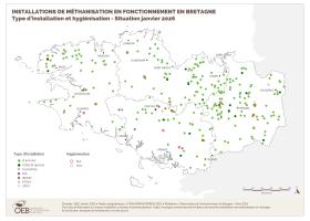 Installations de méthanisation en fonctionnement - Type d'installation et hygiénisation - Situation janvier 2026
