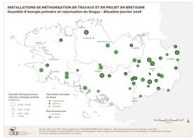 Installations de méthanisation en travaux et en projet - Quantité d'énergie primaire et valorisation du biogaz - Situation janvier 2026