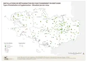 Installations de méthanisation en fonctionnement - Type d'installation et hygiénisation - Situation janvier 2024