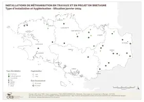 Installations de méthanisation en travaux et en projet - Type d'installation et hygiénisation - Situation janvier 2024