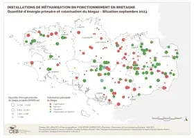 Installations de méthanisation en fonctionnement - Quantité d'énergie primaire et valorisation du biogaz - Situation septembre 2023