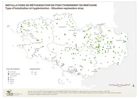 Installations de méthanisation en fonctionnement - Type d'installation et hygiénisation - Situation septembre 2024