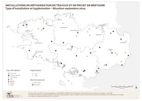 Installations de méthanisation en travaux et en projet - Type d'installation et hygiénisation - Situation septembre 2024