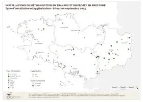Installations de méthanisation en travaux et en projet - Type d'installation et hygiénisation - Situation septembre 2025