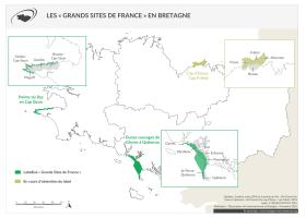 Localisation et communes des "Grands Sites de France" en Bretagne - État en 2018