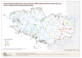 Qualité biologique globale des cours d'eau bretons en 2019