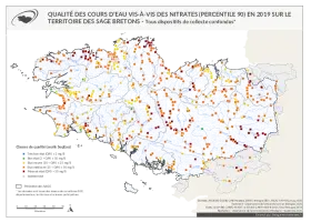 Qualité des cours d'eau bretons vis-à-vis des nitrates (Q90) en 2019