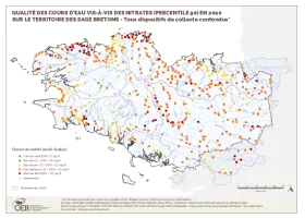 Qualité des cours d'eau bretons vis-à-vis des nitrates (Q90) en 2020