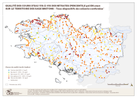 Qualité des cours d'eau bretons vis-à-vis des nitrates (Q90) en 2020