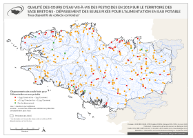 Qualité des cours d'eau bretons vis-à-vis des pesticides en 2019 - Dépassement des seuils fixés pour l'alimentation en eau potable (AEP)