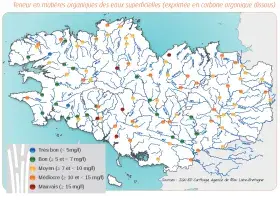 Qualité des cours d'eau bretons vis-à-vis des matières organiques dans les eaux de surface en 2014 - Réseau RCS - Bilan de l'eau Dreal Bretagne