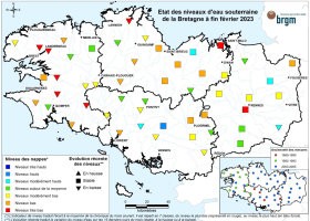 Etat des nappes d'eau souterraine de la Bretagne à fin février 2023