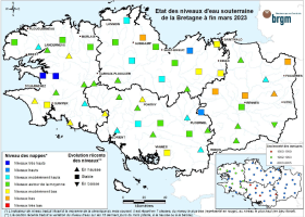 Etat des nappes d'eau souterraine de la Bretagne à fin mars 2023