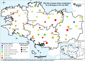 Etat des nappes d'eau souterraine de la Bretagne à fin mai 2022