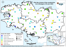 Etat des nappes d'eau souterraine de la Bretagne à fin juin 2023