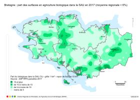 Part des surfaces en agriculture biologique dans la SAU en 2017 en Bretagne