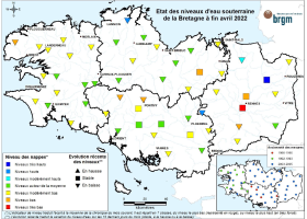 Etat des nappes d'eau souterraine de la Bretagne à fin avril 2022