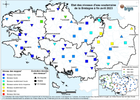 Etat des nappes d'eau souterraine de la Bretagne à fin avril 2023