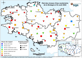 Etat des nappes d'eau souterraine de la Bretagne à fin août 2022