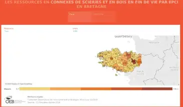 Les ressources connexes de scieries et en bois en fin de vie par EPCI en Bretagne