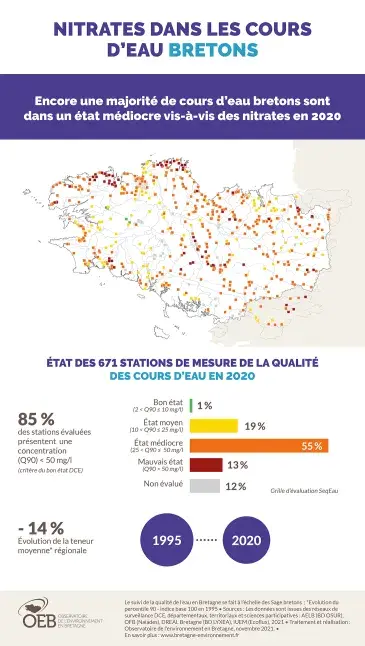 Infographie Nitrates dans les cours d'eau bretons