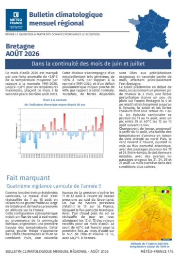 couv Bulletin climatologique mensuel de la Bretagne - août 2026