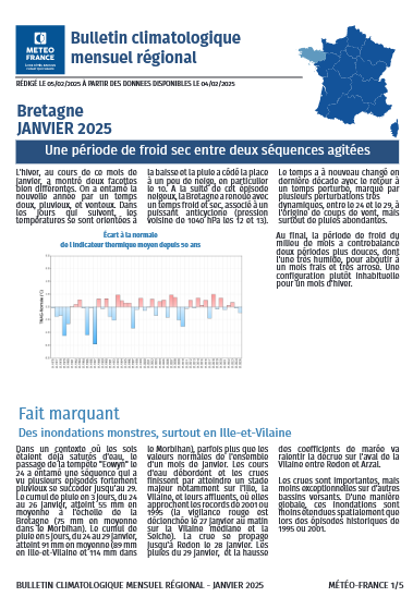 couv Bulletin climatique mensuel de la Bretagne - janvier 2025