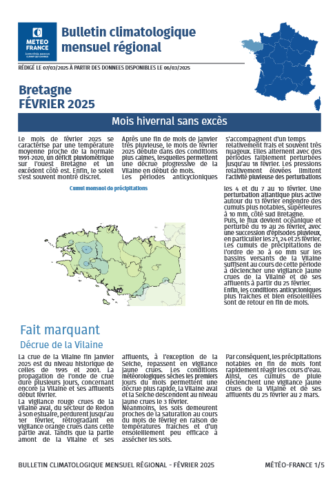 couv Bulletin climatique mensuel de la Bretagne - février 2025