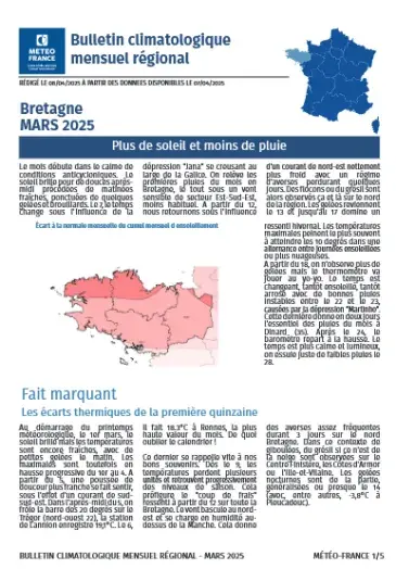 couv Bulletin climatique mensuel de la Bretagne - mars 2025