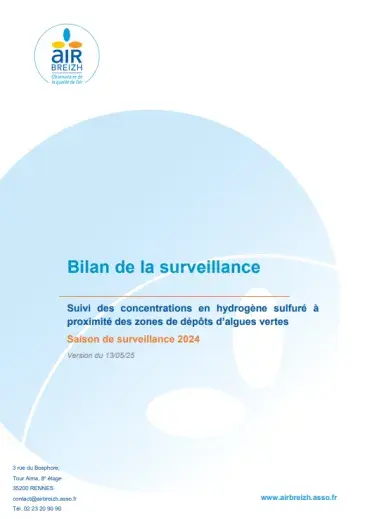 couv Suivi des concentrations en hydrogène sulfuré à proximité des zones de dépôts d’algues vertes. Saison de surveillance 2024