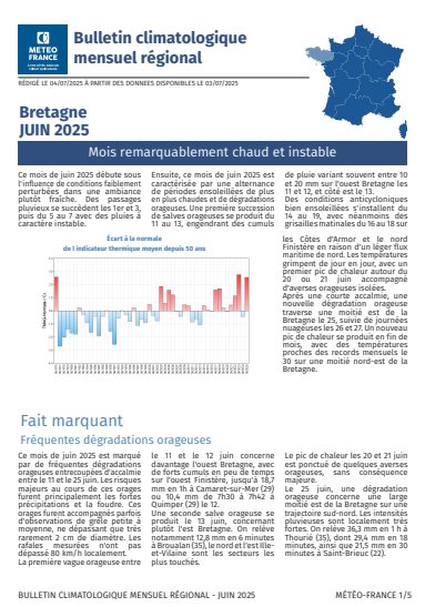 Couv Bulletin climatique mensuel de la Bretagne - juin 2025