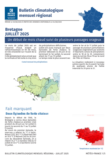 couv Bulletin climatique mensuel de la Bretagne - juillet 2025