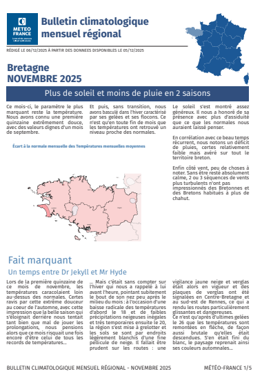 couv Bulletin climatique mensuel de la Bretagne - novembre 2025